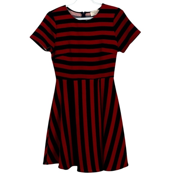 Everly Anthropologie skater retro striped short sleeve zip up dress women small - Picture 1 of 10